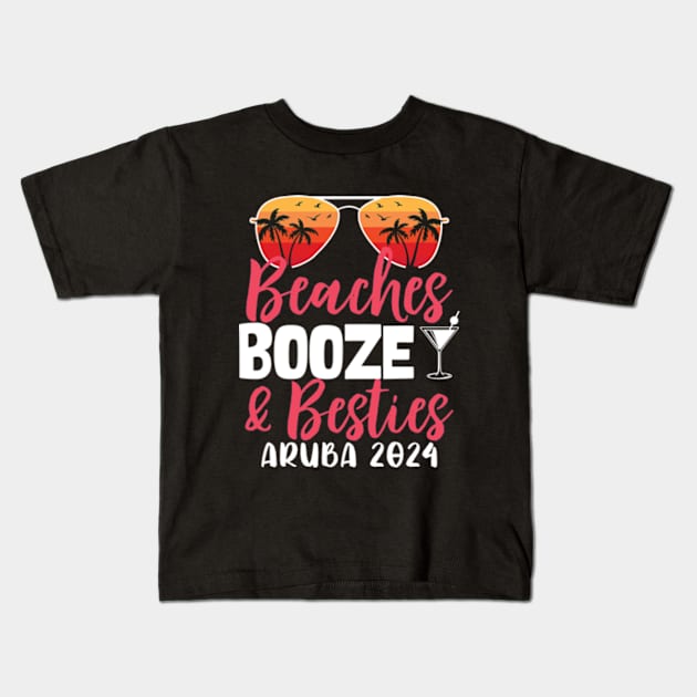 Girls Trip Beaches Booze and Besties Aruba 2024 Kids T-Shirt by RiseInspired